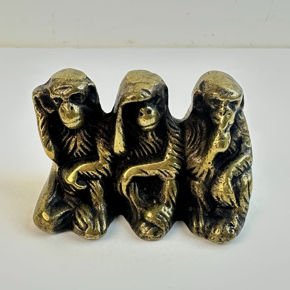 Vintage Brass 3 Wise Monkeys See Hear Speak No Evil Figurine Paperweight Figure